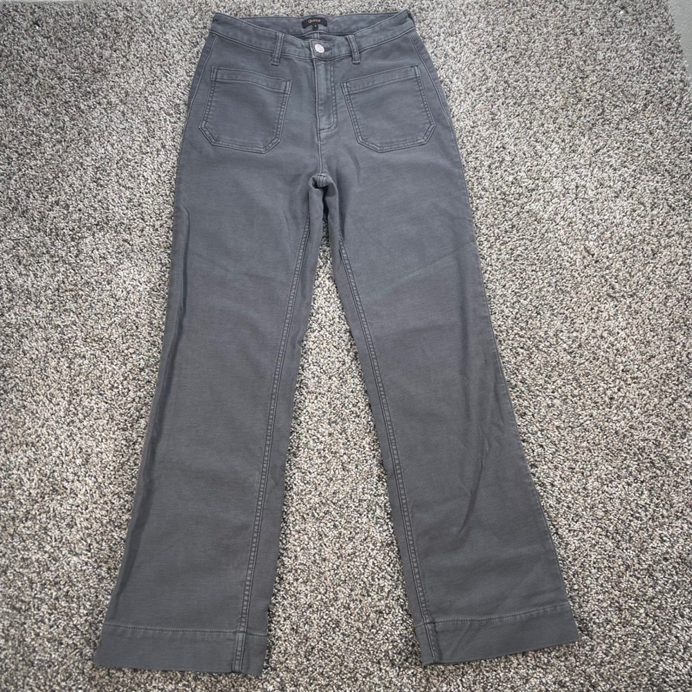 Quince Women's Size 4 High Waisted Stretch Cotton Utility Wide Leg Pants Gray